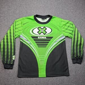 X Games Jersey Shirt Mens XL Green Black Skateboarding Bike Long Sleeve